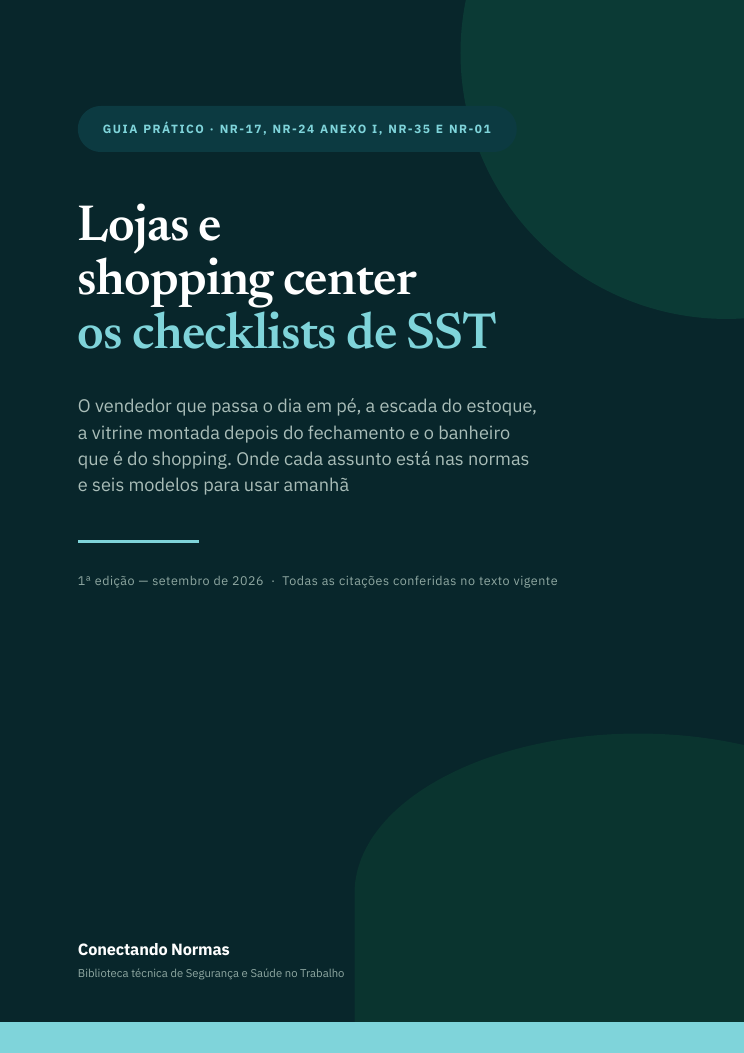 Capa do guia Lojas e shopping center: checklists de SST
