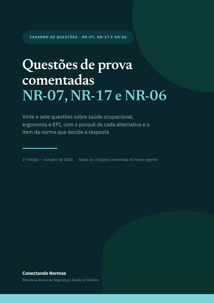 Capa do guia Questões de prova comentadas: NR-07, NR-17 e NR-06