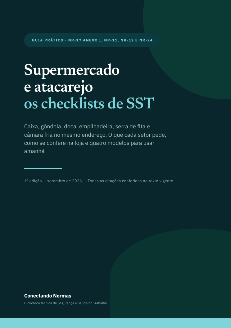 Capa do guia Supermercado e atacarejo: checklists de SST